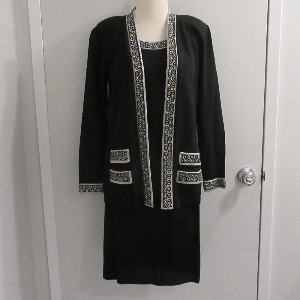 San Remo Laura Knits Women’s 3 Pc Suit Twin Set & Skirt Sz Small/Petite Black